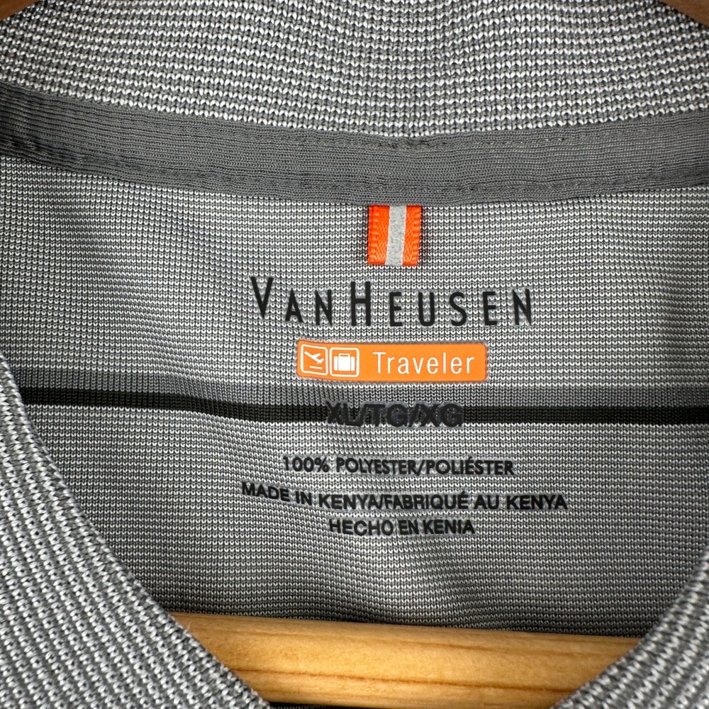Van Heusen Polo Shirt Mens XL Traveler Gray Striped Moisture Wicking NEW - Picture 4 of 9